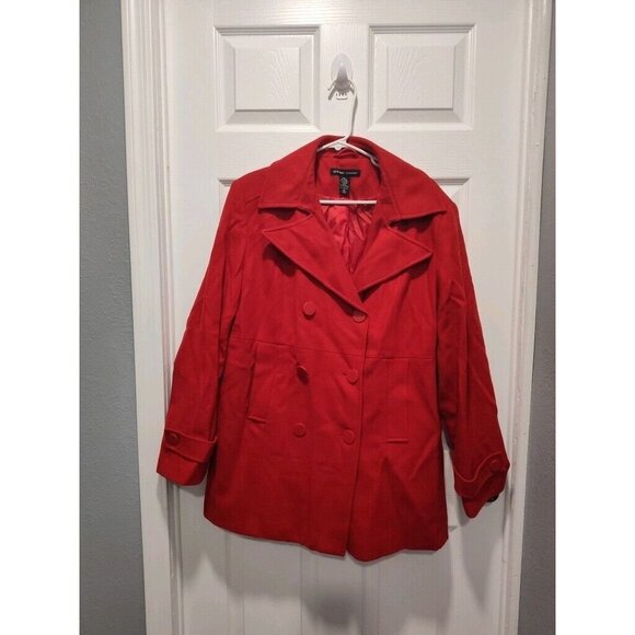 New York & Company Peacoat Womens Size 18 Red Wool Blend Double-Breasted Jacket - Picture 12 of 12